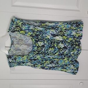 Dots Multi Colored Top Plus Sz 1X, Green, Blue, Black and White